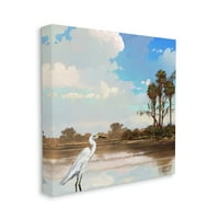 Stupell Egret trópusi tengerparti táj tájfestés galéria csomagolt vászon nyomtatott fal művészet