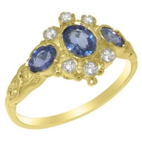 Brit készült 18K sárga arany természetes zafír & gyémánt női ígéret gyűrű - méret opciók-méret 10.75