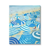 Stupell Industries Csíkos tengerparti tengerparti esernyők festménygaléria csomagolt vászon nyomtatott fali művészet,