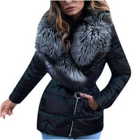 Csomagolható Puffer kabát női női fényes nagy gallér Rövid Hosszú ujjú pamut Le Párnázott kabát Fekete XL