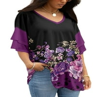 Luxplum női nyári felsők virágos nyomtatott póló V nyakú póló Bohém tunika blúz bevásárló Pulóver Lila L