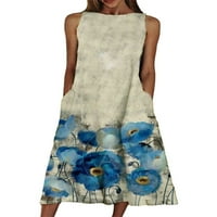 Wrcnote női nyári strand Sundress Virágmintás Midi ruha Legénység nyak Tartály ruhák utazási Bohém Ujjatlan fehéres