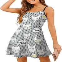 Grafikus macskák női nyári ruhák alkalmi Ujjatlan Állítható spagetti heveder ruha S-2XL