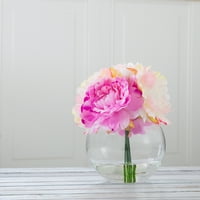 Tiszta kerti bazsarózsa virágos elrendezés üvegvázával - rózsaszín
