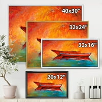 Két piros csónak naplemente alatt a tó keretes festményvászon művészete