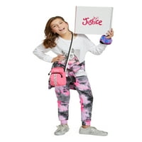 Justice Girls Holiday Ajándék BO 4 darabos ruhakészlet kapucnis pulóverrel, kocogókkal, grafikus pólóval és táskával,