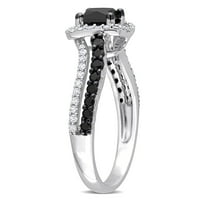 Miabella női 1- Carat T.W. Hercegnő-vágott fekete-fehér gyémánt 14 kt fehér arany eljegyzési gyűrű