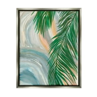 Stupell Industries trópusi pálmafa levelek Bezárva kavargómintás festés csillogó szürke úszó keretes vászon nyomtatott