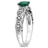Miabella női 1- CT-t készített smaragd fehér zafír gyémánt akcentus 10KT fehérarany vintage gyűrű