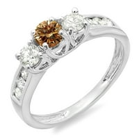 0. Karátos 14k fehér arany kerek vágott pezsgő & fehér gyémánt női kő eljegyzési menyasszonyi gyűrű