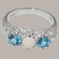 Brit készült ezüst gyűrű természetes opál & kék topáz Női évforduló gyűrű - méret opciók-méret 11.25