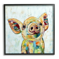 Boldog Farm Pig Modern Composition állatok és rovarok festés fekete keretes művészet nyomtatott fali művészet