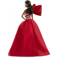 Barbie ünnepi baba, Barna oldalán lófarok piros & fehér ruha