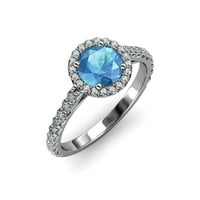 Kék topáz és gyémánt Halo eljegyzési gyűrű 1. ct tw 14k fehér aranyban.Méret 5.0