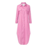 Maxi ruha nyári ruha Női Divat hajtóka gombok hasított ing ruha Női ruhák rózsaszín ruha S