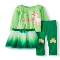 Garanimals St. Patrick napi hosszú ujjú póló, nadrág és tutu, ruhakészlet