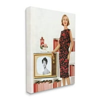 Stupell Industries Vintage TV reklám nő szépség & divat festmény galéria csomagolva vászon nyomtatás fal művészet