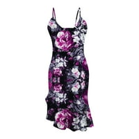 Női ruhák Mini estélyi ruha ujjatlan alkalmi V-nyakú nyári virágos ruha Lila XL