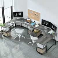 Gezen 64 L alakú sarokszámító íróasztal Tiers könyvespolcokkal otthoni irodai tanulmányi tanulmányokhoz, tölgy