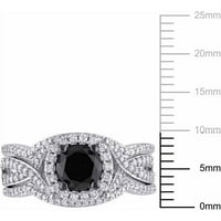 1- Carat T.W. Fekete -fehér gyémánt 10KT fehérarany halo menyasszonyi készlet