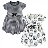 Touched by Nature baba és kisgyermek lány organikus pamut rövid ujjú ruhák 2Pk, Fekete virágos, 6 hónapos