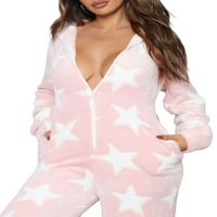 Női meleg téli Fuzzy Fau pizsama Lounge egy Romper Jumpsuit Zip Up kapucnis hálóing hálóruha kabát