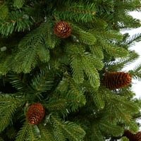 4ft. Yukon hegyi fenyő mesterséges karácsonyfa tiszta lámpákkal, fenyőtobozokkal és hajlítható ágakkal a vidéki fehér