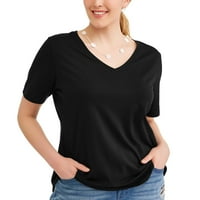 Terra & Sky Women's Plus méret megemelkedett Everday V-nyakú póló