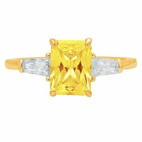 2.0 ct smaragd vágott sárga szimulált gyémánt 14K sárga arany gravírozás nyilatkozat évforduló eljegyzés esküvő három
