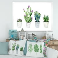 Designart 'Aloe Vera Kaktusz Zamatos Otthoni Növények A Cserépben' Parasztház Keretes Art Print