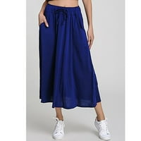 zhizaihu flowy szoknya női nyári hosszú maxi szoknya egyszínű szoknyák nyári szoknyák Kék xl