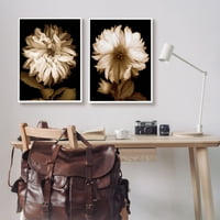 Stupell Sepia krizantém virágvirágzás Botanikus és virágfotózás fehér keretes művészeti nyomtatási fal művészet, 2