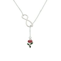 Delight ékszerek Silvertone Vörös Rózsa virág ezüst tónusú elegáns Infinity Lariat nyaklánc