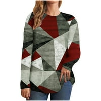 Alkalmi Színes Blokk Hosszú Ujjú Felsők Női Esik Geometriai Grafikus Crewneck Laza Pólók Slouchy Tunika Blúzok, Bor