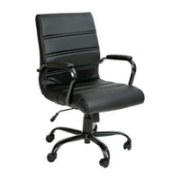 Flash bútorok Közép-hátsó fekete LeatherSoft Executive forgatható irodai szék fekete kerettel és karokkal