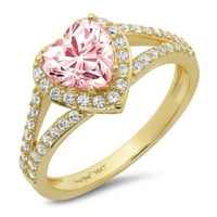 1.49 ct szív vágott rózsaszín szimulált gyémánt 14K sárga arany évforduló eljegyzési halo gyűrű mérete 3.75