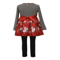 Bonnie Jean Girls Holiday Diótörő hosszú ujjú tunikát és nadrágot, 2 darabos ruhát, méret 4-6x-os méreteket