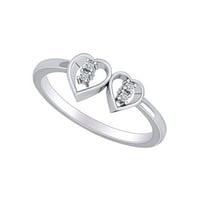 Karátos CT kerek fehér természetes gyémánt dupla szív esküvői ígéret gyűrű 14k tömör fehér arany gyűrű méret-6