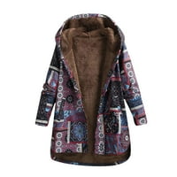 aoksee női téli kabátok, női téli meleg felsőruházat nyomtatás kapucnis zsebek Vintage túlméretes kabátok