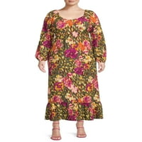 Terra & Sky Women's Plus méretű kedves nyaka raglan maxi ruha