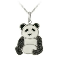 Ezüst Fekete Gyémánt Akcentussal Zománc Panda Medve Medál