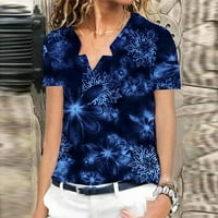 Leylayray Női felsők Női pulóver V-nyakú alkalmi nyári Rövid ujjú póló nyomtatott Felsők Kék L