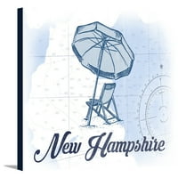 New Hampshire-Beach Chair & Umbrella-Kék-Parti Ikon-Lámpás Sajtó Artwork