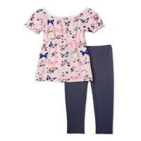 Egy Step Up Up Girls Puff ujjú Flowy Tunic and Lookings, 2 darabos ruhakészlet, Méretek 4-12