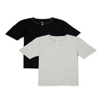 Wonder Nation Boys rövid ujjú kötött Henley Top, 2-Pack, Méret 4- és Husky