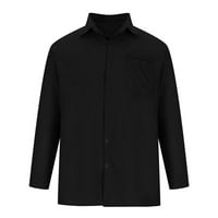 Akciós ing zseb a férfiak szilárd Pamut és Len hajtóka nyakkendő hosszú ujjú gomb ing, fekete