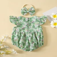 IZhansean újszülött kislány Romper Ujjatlan fodros virágos Body Jumpsuit fejpánttal nyári ruhák zöld 18 hónapos