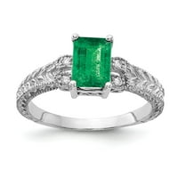 Szilárd 14K fehér arany 7x smaragd vágott smaragd gyémánt eljegyzési gyűrű mérete 6