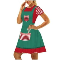 asdoklhq Clearance Plusz méretű karácsonyi ruházat, Női 0 nyakú karácsonyi Retro nyomtatott Party ruha Rövid ujjú ruha