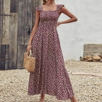 Női ruhák nyaralás Bohém hosszú ruha női tér alkalmi nyári fodros Ujjatlan Boho rakott Sundress Smocked hosszú Maxi